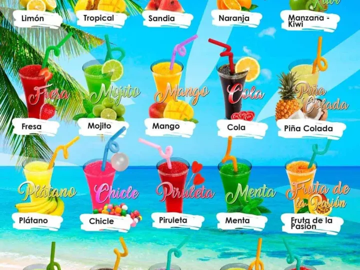 Carta de sabores de granizados con veinte opciones ilustradas