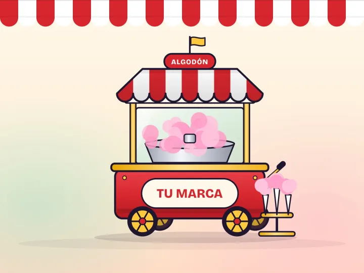Ilustración del mismo carrito XXL rojo en su versión de algodón de azúcar